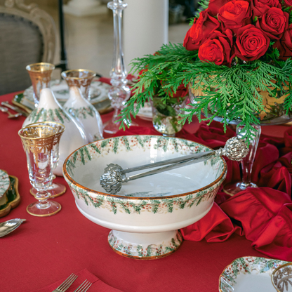 Arte Italica Natale footed serving bowl hand painted winterberries Italian ceramic festive tableware