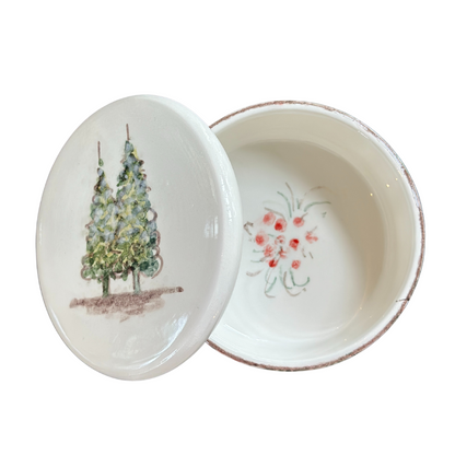Arte Italica Natale keepsake box hand painted pine boughs Italian ceramic decorative accessory