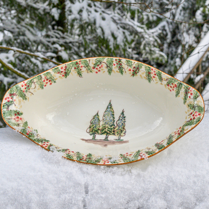 Arte Italica Natale oval serving bowl hand painted winterberries Italian ceramic holiday serving