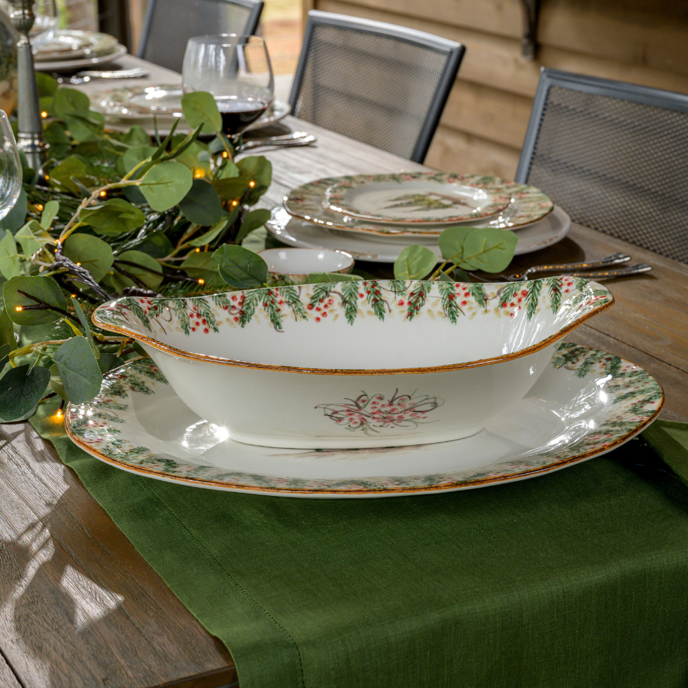 Arte Italica Natale oval serving bowl hand painted winterberries Italian ceramic holiday serving