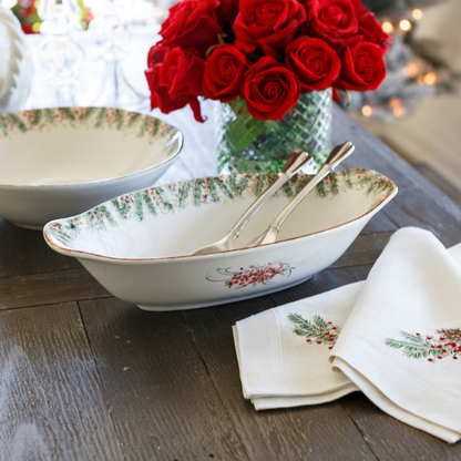 Arte Italica Natale oval serving bowl hand painted winterberries Italian ceramic holiday serving