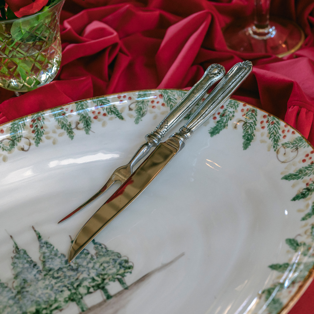 Arte Italica Natale large oval serving platter hand painted winterberries Italian ceramic holiday serving