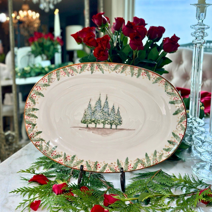 Arte Italica Natale large oval serving platter hand painted winterberries Italian ceramic holiday serving