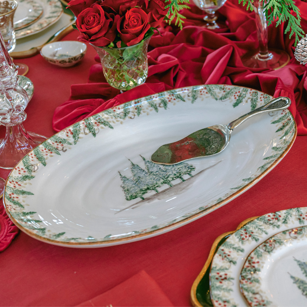 Arte Italica Natale large oval serving platter hand painted winterberries Italian ceramic holiday serving on holiday table