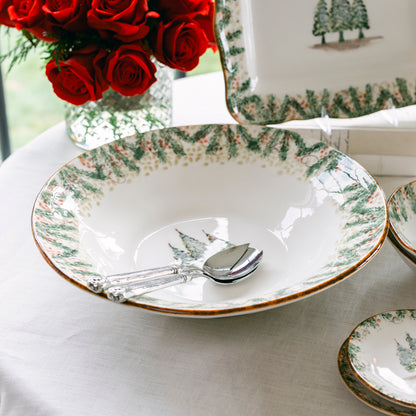 Arte Italica Natale pasta serving bowl hand painted snowy evergreens Italian ceramic