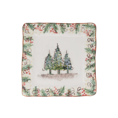 Arte Italica Natale salad and dessert plate hand painted winterberries Italian ceramic holiday tableware