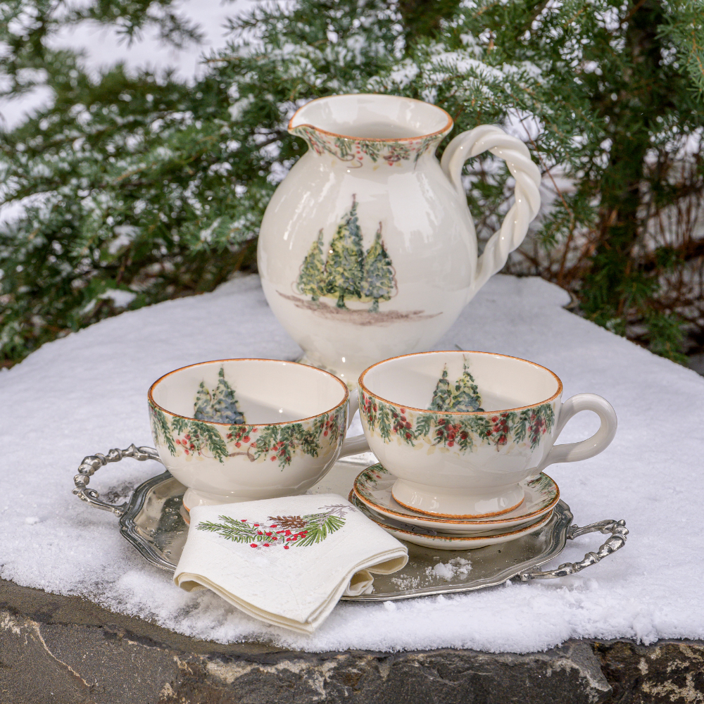 Arte Italica Natale small pitcher hand painted Italian ceramic holiday serveware