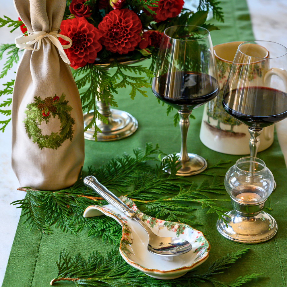 Arte Italica Natale spoon rest hand painted pine boughs Italian ceramic kitchen accessory