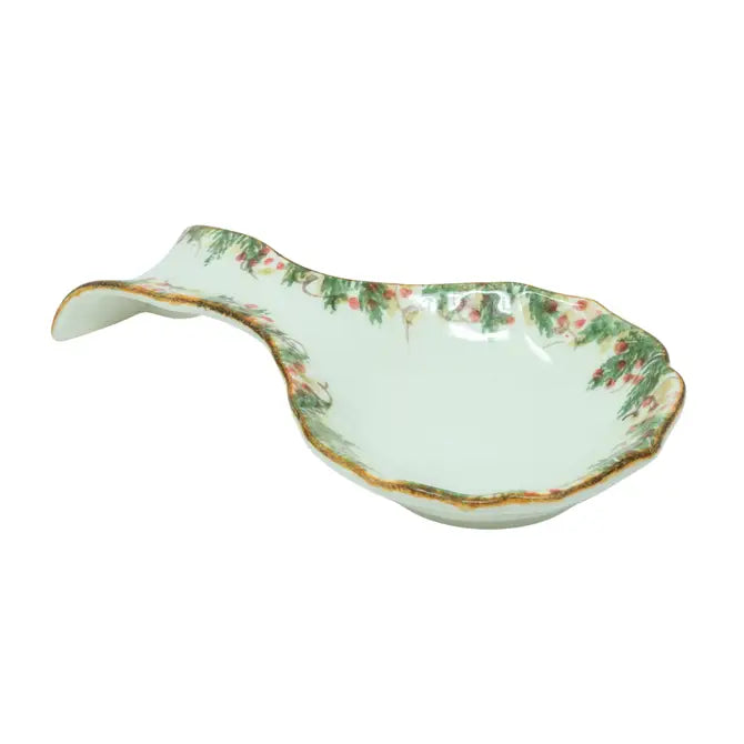 Arte Italica Natale spoon rest hand painted pine boughs Italian ceramic kitchen accessory