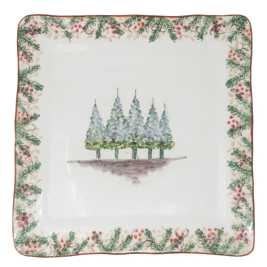 Arte Italica Natale square signed platter charger hand painted winterberries Italian ceramic holiday serving