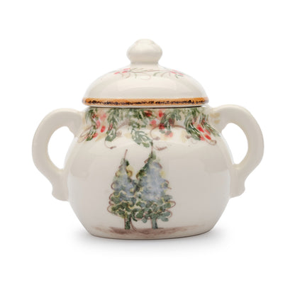 Arte Italica Natale sugar bowl hand painted winterberries Italian ceramic holiday serving
