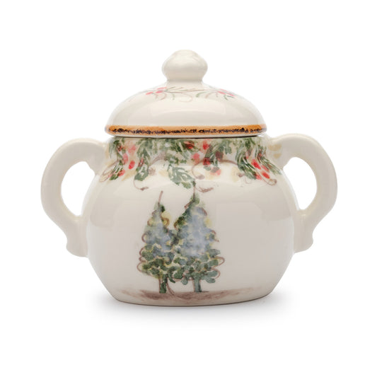 Arte Italica Natale sugar bowl hand painted winterberries Italian ceramic holiday serving