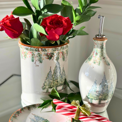 Arte Italica Natale utensil holder hand painted Italian ceramic kitchen organizer