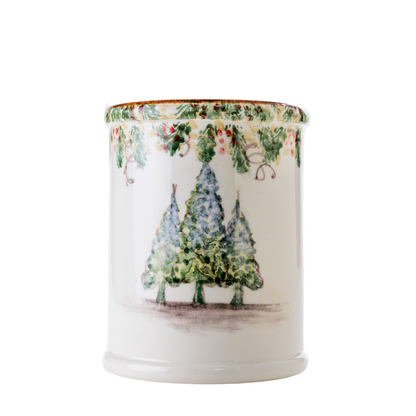 Arte Italica Natale utensil holder hand painted Italian ceramic kitchen organizer
