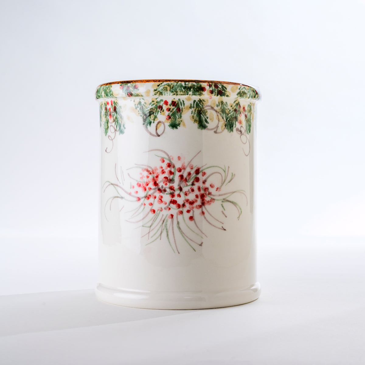 Arte Italica Natale utensil holder hand painted Italian ceramic kitchen organizer