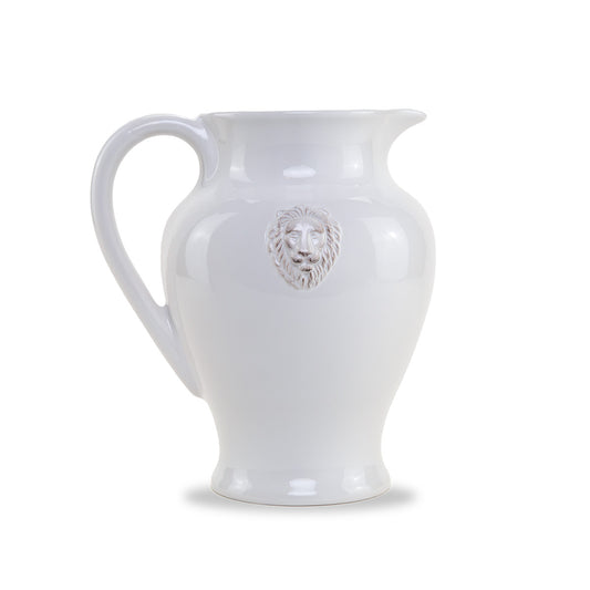 Arte Italica Renaissance Leone Pitcher White Handmade Italian Ceramic Lion Themed Serveware