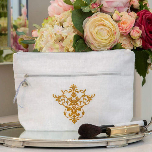 Crown Linen Designs Cosmetics & Essentials Bags White (Gold) Victorian Essential Bag