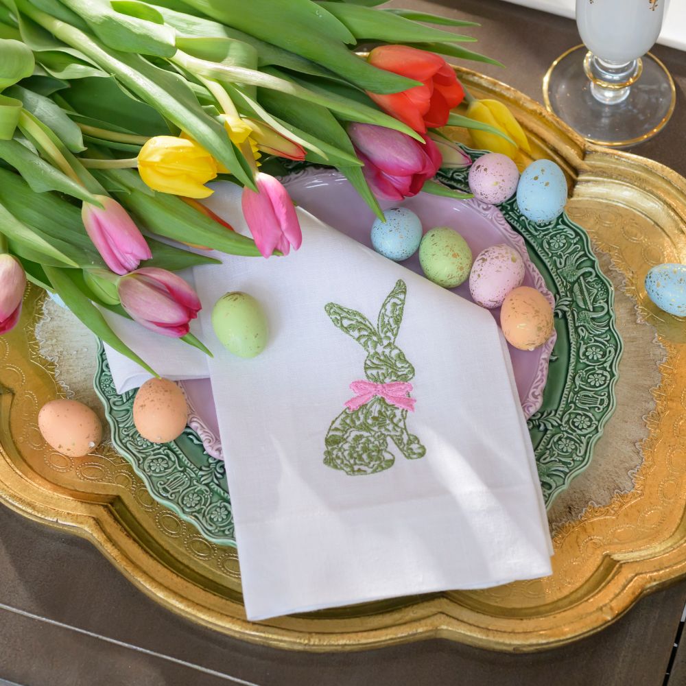 Green Toile Bunny Linen Towel - New