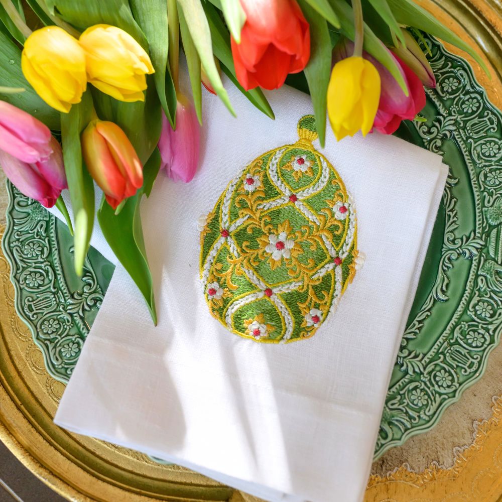 Imperial Green Easter Egg Linen Towel - New