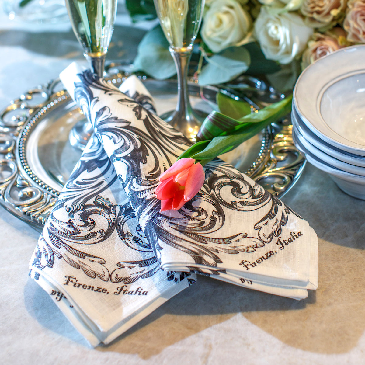 Firenze Large Napkin white Italian linen napkin for table setting 