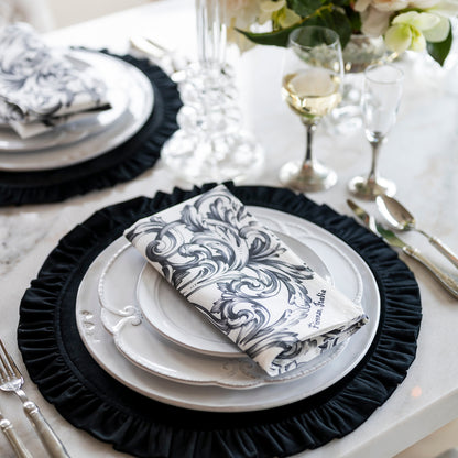 Firenze Large Napkin white Italian linen napkin for table setting side view on plate stack