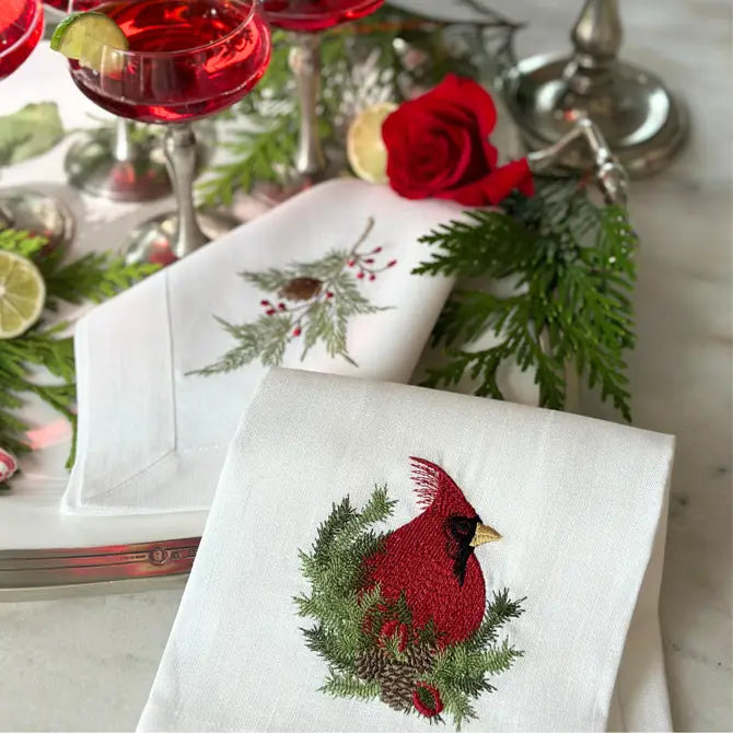 Christmas Cardinal Linen Towel