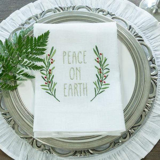 Crown Linen Designs Fingertip Towels Peace on Earth Tri-Fold Napkin