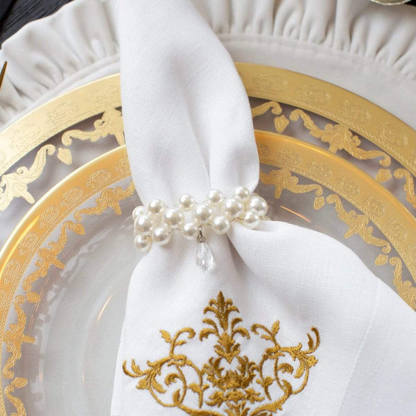Crown Linen Designs Napkin Ring Pearl with Teardrop Napkin Ring Set (4)