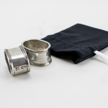 Vintage Smooth Oval Pewter Napkin Ring Set of 2