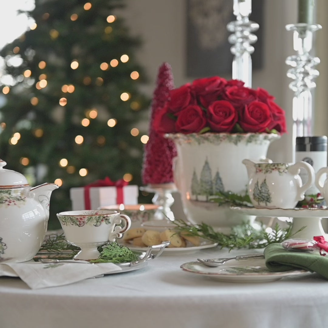 Arte Italica Natale creamer hand painted snowy evergreens Italian ceramic holiday tableware