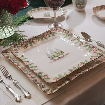 Arte Italica Natale salad and dessert plate hand painted winterberries Italian ceramic holiday tableware