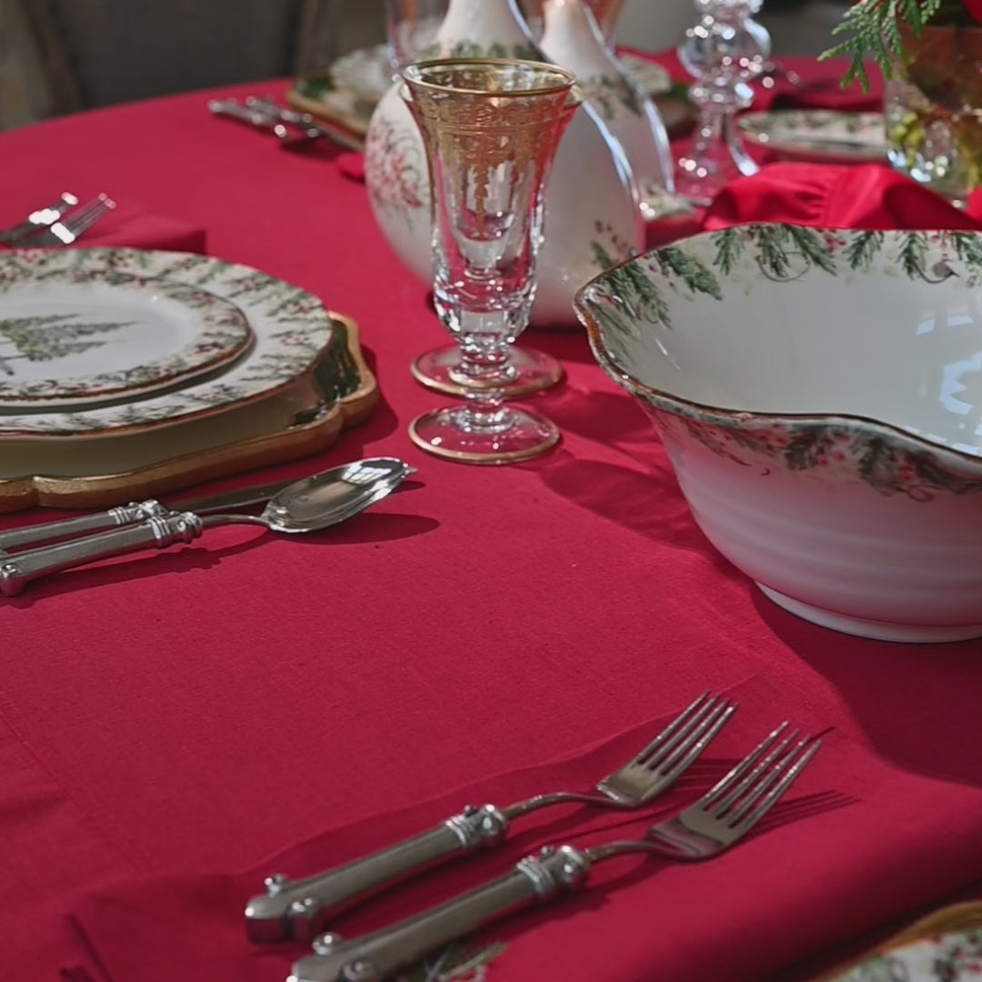 Arte Italica Natale large serving bowl hand painted snowy evergreens Italian ceramic holiday centerpiece