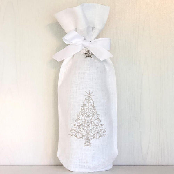 Crown Linen Designs Sparkle Tree Linen Wine Bag