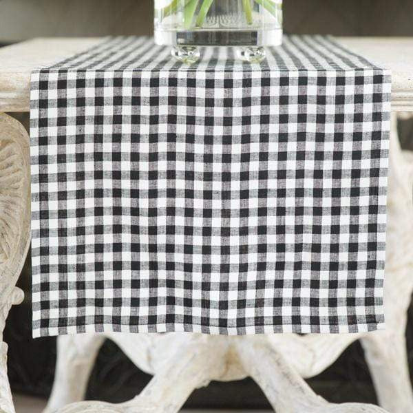 Crown Linen Designs Table Runners Checkered (Black) / 90" Black Checkered Linen Table Runner 17" Wide