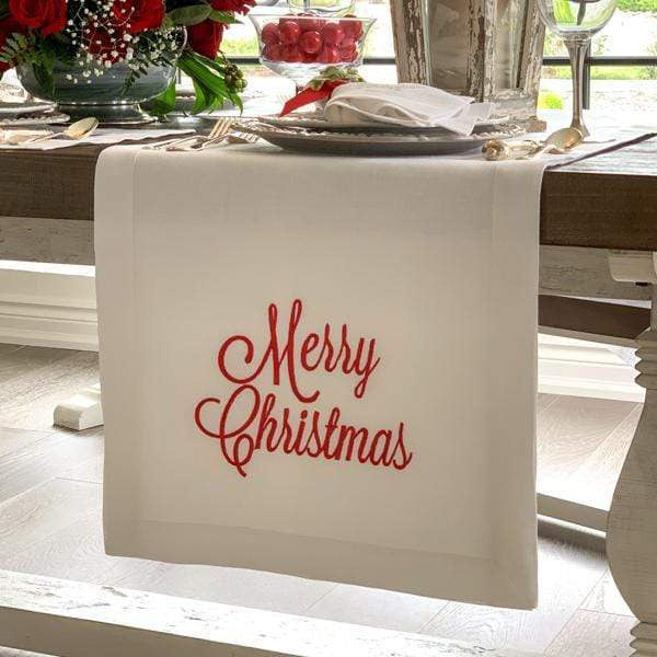 Merry Christmas Linen Table Runner - 17" Wide - Sale