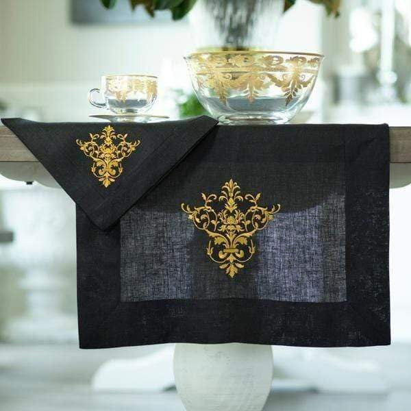 Crown Linen Designs Table Runners 70" / Black (Gold) Victorian Table Runner - 22" Wide