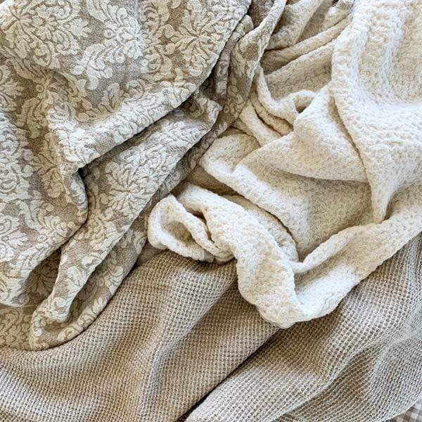 Crown Linen Designs Throws Taupe Jacquard Linen Throw Blanket