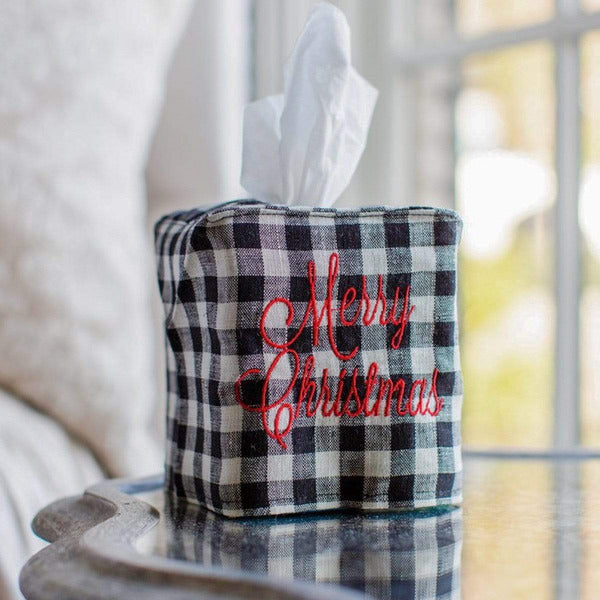 Crown Linen Designs Tissue Box Covers Black Checkered (Red) Merry Christmas Tissue Box Cover