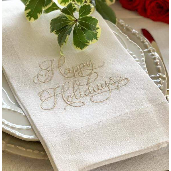 Crown Linen Designs Towels White (Platinum) Happy Holidays Towel