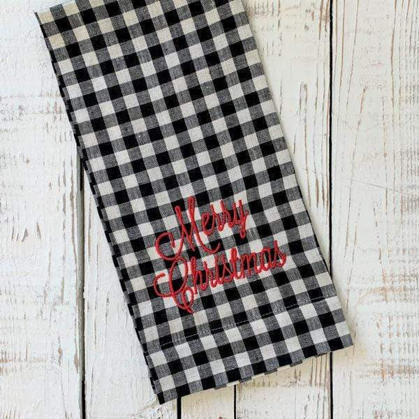 Crown Linen Designs Towels Merry Christmas Checkered Linen Towel